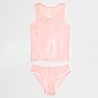 Girls pink pointelle vest and underwear